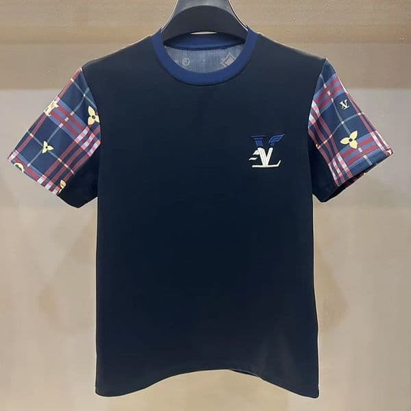 2026 New Embroidered Checkered Splicing Design Men's Summer Short sleeved Loose Simple Fashion Casual T-shirt Free Shipping Size M-4XL