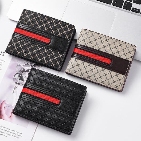 new multi slot three fold card cover hand woven fashionable and simple ultra thin wallet men's version free shipping