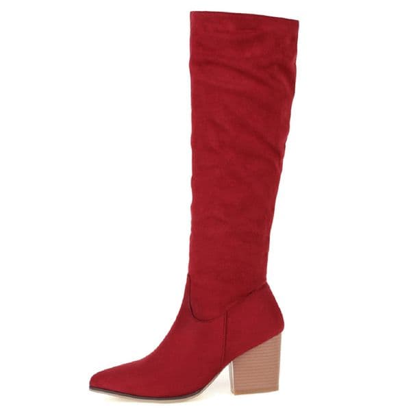 Suede Faxu Knee Boots Women Autumn Winter Fashion Long Tall Boot Female Block High Heels ck Black Red Party Shoes 0376 Bla