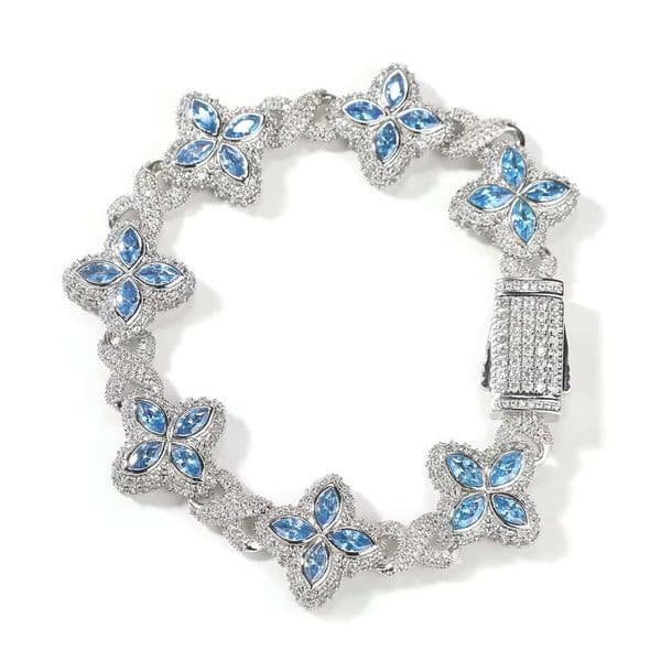 Fashion Hip Hop Jewelry 20mm Rose Gold Brass AAAAA Moissanite Colored Diamond Four Leaf Clover Infinity Link Bracelet