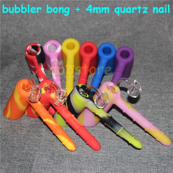 hookahs Colorful glass bowl Tobacco Pipe smoking Hand Pipes hammer silicone bong with clear quartz nail mixed colors