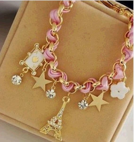 Eiffel Tower Star Flower Charm Bracelet & Anklet - Available in Pink, White, and Black