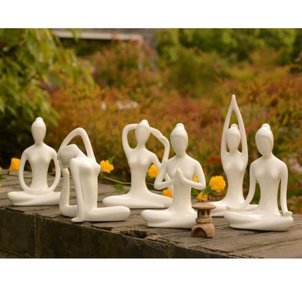 Six-piece set High Quality White Porcelain Figure Craft Modern Ceramics Ornaments Fashion Room Yoga Crafts Indoor Display Desktop Decoration