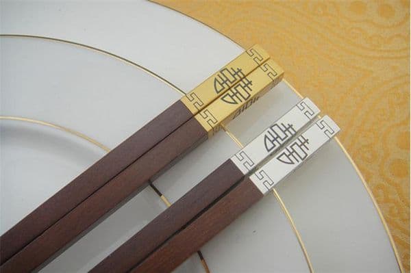 Double Happiness Quality Mahogany Gold Red Sandalwood Wood Chopsticks Tableware Wedding Favor Gift Chopsticks SN2899