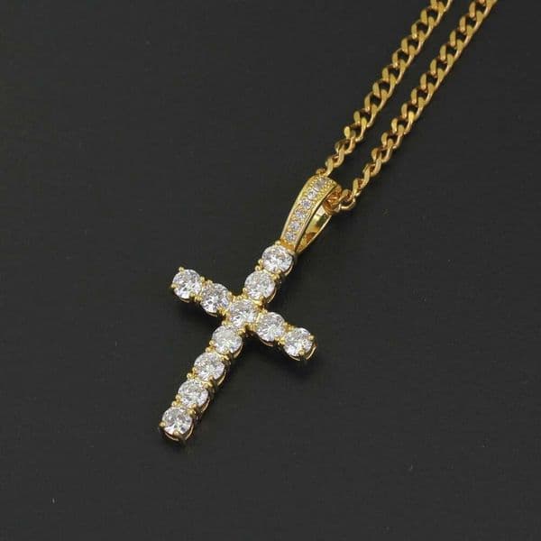 hip hop cross diamonds pendant necklaces for men women gift luxury necklace jewelry gold plated copper zircons Cuban Link chain