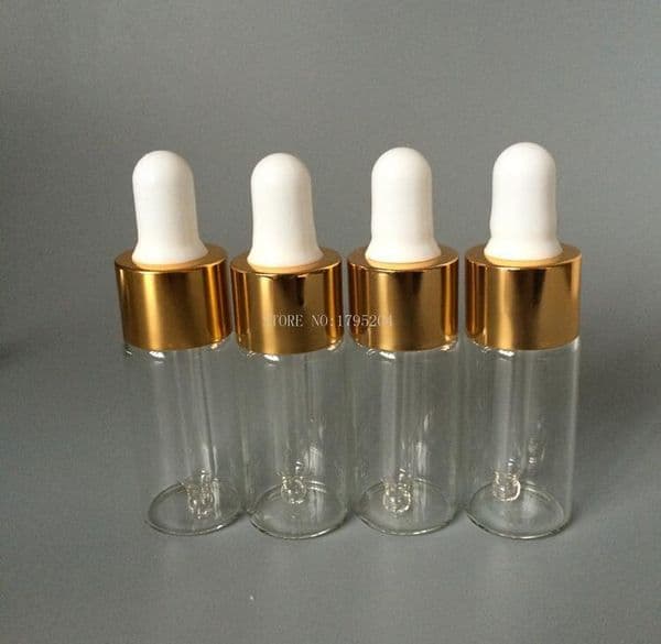 10ml/cc Glass Dropper Bottle Transparent clear Bottle with gold and silver lid cap Empty essential oils for perfume 30ml 5ml with Bamboo Cap 15ml