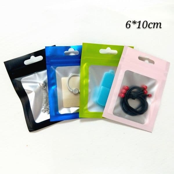 wholesale 6*10cm small zip lock packing bags grocery zipper sealing package bag matte plastic pouches with clear window 4 colors aluminum foil