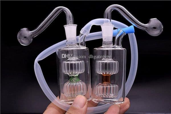 New glass Oil Burner Bong Water Pipes with 10mm Male Glass Oil Burner Pipe Silicone Tube bong thick small recycler beaker bong 5pcs