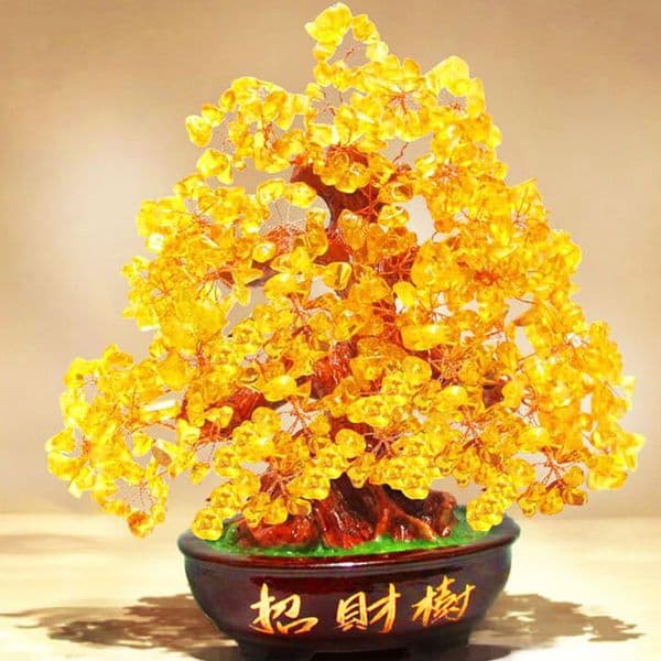 Crystal Lucky Money Fortune Tree LUCKY Fortune Wealth Chinese Golden Home Office Decoration Best Gifts Tabletop Ornament Crafts Y200104