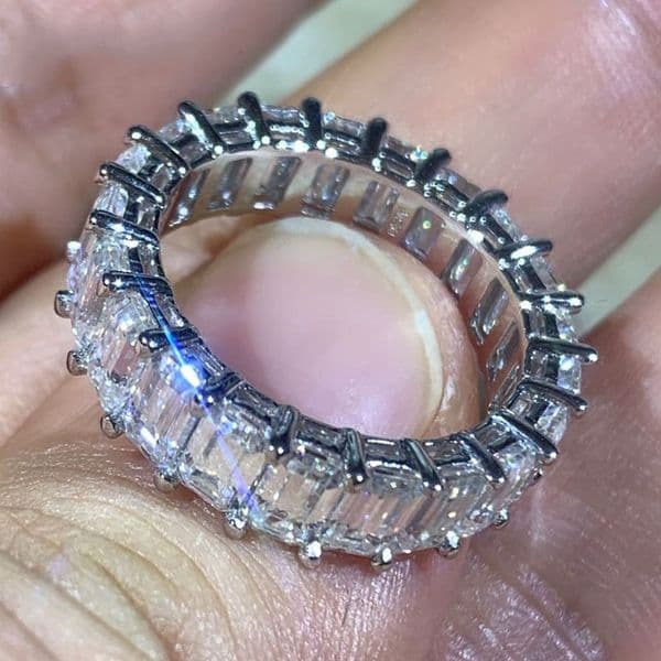 Victoria Wieck Sparkling Deluxe Jewelry 925 Sterling Silver Emerald Cut White Topaz CZ Diamond Women Wedding Band Ring for Women Gift