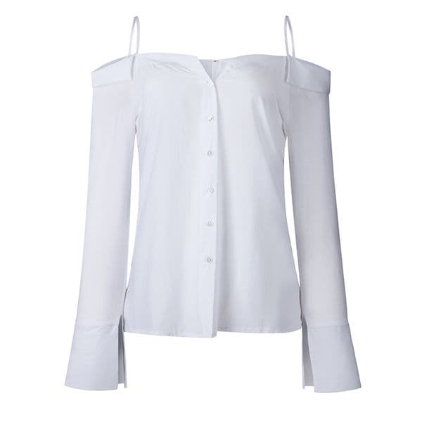 Fashion Woman Blouses 2019 Button Feminine Blouse Shirt Long Sleeve Womens Tops And Blouses Ladies Off Shoulder Top Women Shirts Y19042902