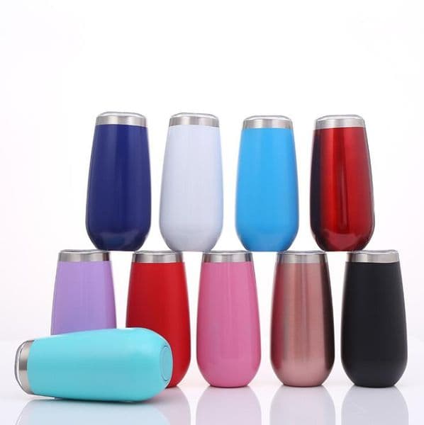 6oz Egg Shaped Cup 16 Styles Stainless Steel Vacuum Cup Outdoor Travel Wine Glasses Drinking Tumbler Mugs with Lid 10pcs LJJO6840