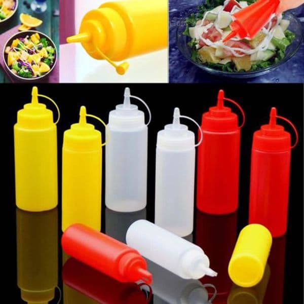 Hot 8/12/16/24oz Plastic Squeeze Bottle Condiment Dispenser Ketchup Mustard Sauce Vinegar New