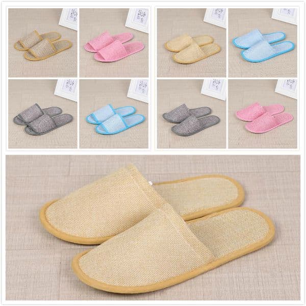 Cotton Linen Disposable Anti-Slip Travel Hotel SPA Home Guest Shoes Colorful One-Time Sandals Breathable Soft Slippers B2