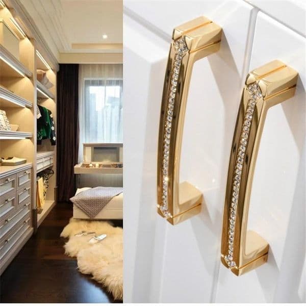 Luxury Cabinet Knobs 24K Real Gold Czech Crystal Drawer Door Handle Furniture Knobs Pull Handles Never Fade Gold Chrome