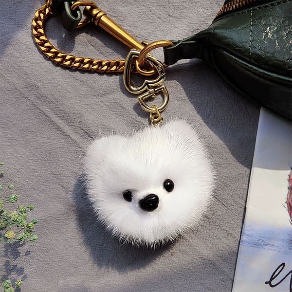 Cute Real Genuine Fur Dog Puppy Toy Pompom Ball Bag Charm Keychain Pendant Kids Toy Gift
