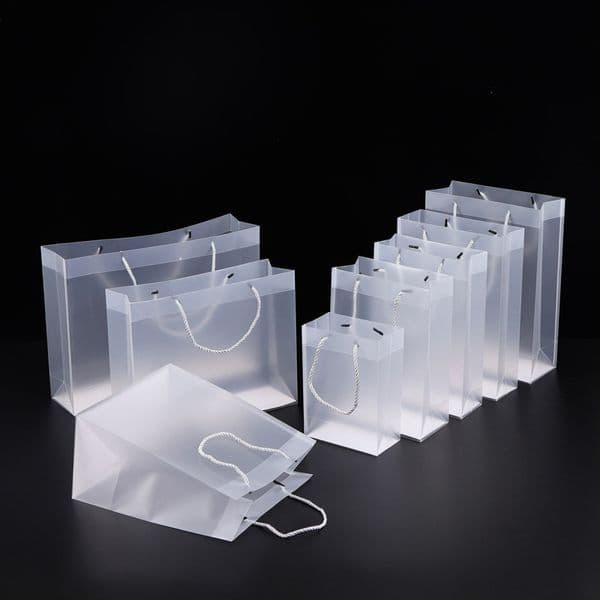 8 Size Frosted Plastic Gift Bags With Handles Waterproof Transparent PVC Clear Handbag Party Favors Bag