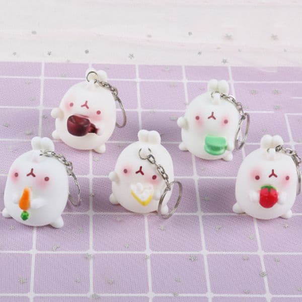 Lovely Mini Rabbit Keychain Car Decoration Keyring 6 Styles Cake Radish Rabbit Pendant Key Chains Bag Accessories Couple Keychains Precioso Llavero Mini Conejo