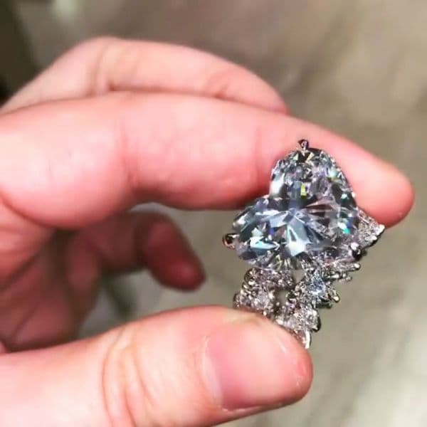 Vintage Sterg Sier Heart Shape Ring Set: White Topaz CZ Dia Gemstones (Size 5-10)