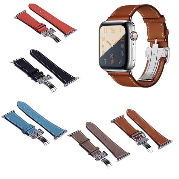 New Fashion butterfly clasp Leather strap apple watch series Ultra/8/7/6/5/4/3/2/1 40MM 42MM 38mm 44MM Band for iwatch 41 45 49mm Accessories