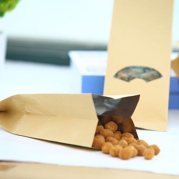 wholesale Open creatve clear window eight side kraft paper bag heat seal nut snack food packaging bags