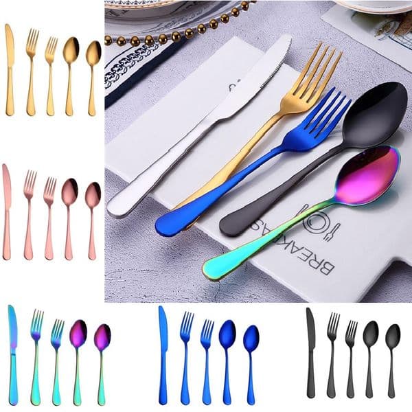 Colorful 5 Pcs/Set Flatware Set Tableware Cutlery Fork Knife Spoon Teaspoon Kitchen Accessories For Wedding Home Parties B2
