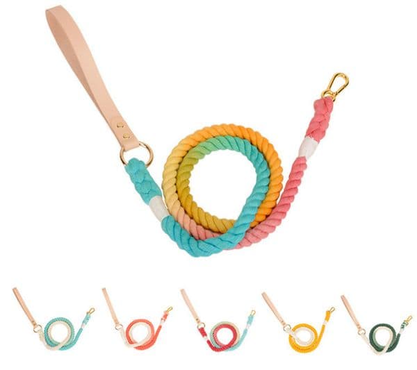 pet dog leash lead collar genuine leather with cotton rope Dog Chain Traction Rope Dog Accessories