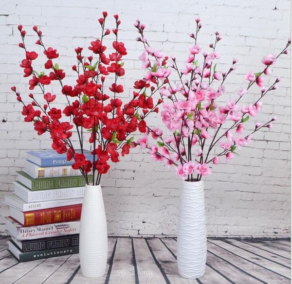 Artificial Cherry Spring Plum Peach Blossom Branch Silk Flower Tree For Wedding Party Decoration white red yellow pink 5 color