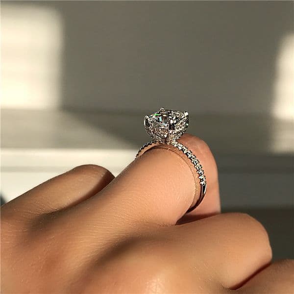 Vecalon Solitaire 925 sterling silver Promise Ring Cushion cut Diamond Cz Stone Party Wedding band rings for women Bridal Jewelry