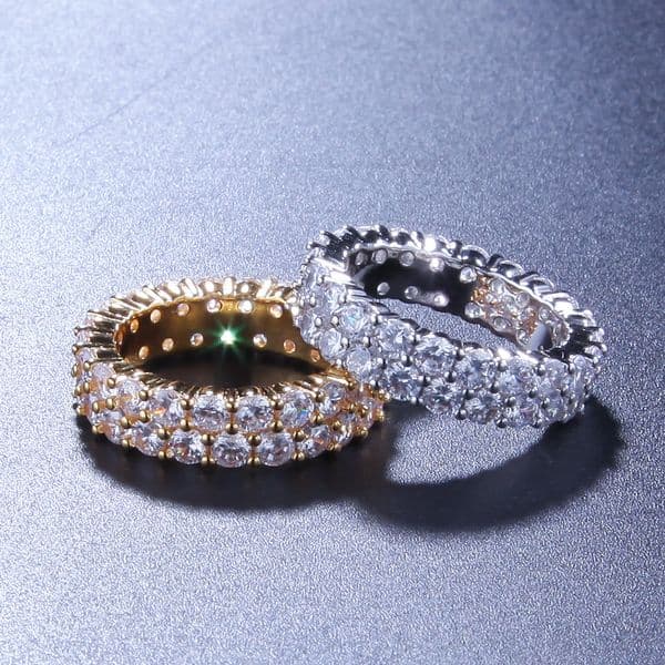 Hip Hop Bling Mens Womens With Side Stones Rings Gold Silver Double Row Zircon Diamond Engagement Iced Out Rings