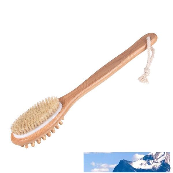 Dual Head Bath Shower Brushes Natural Boar Bristles Back Brush with Long Bamboo Handle SPA Brush Body Massager