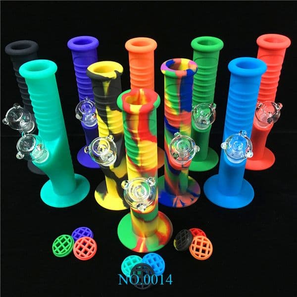 9.5 inch Mini Silicone Bongs 10 Colors With Glass sets Water Pipes Unbreakable Bongs Bubbler Glass Bong 1414