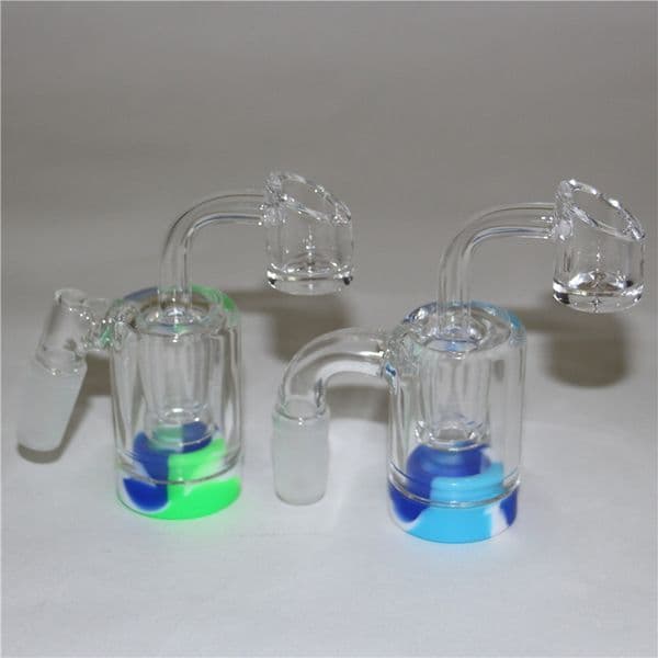 Assembly hookah Ash Catcher Glass Ashcatcher 14mm with Silicone Container Quartz Banger or Bowl fit for smoking Bong Water Pipe Wholesale