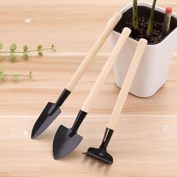 3pcs/set Mini Portable Gardening Tool Wooden Handle Metal Head Shovel Rake Bonsai Tools Flowers Plants SN1822 1111