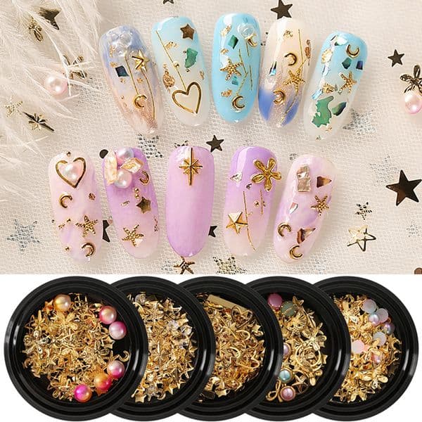 3D Metal Rivets Nail Art Decorations Fashion DIY Studs Round Moon Nails Art Decoration Pearl Sticker Manicure Accessories Decoracion De Unas Con Remaches.