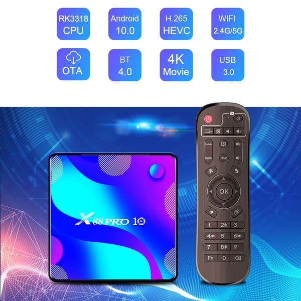 Android 10.0 TV Box X88 PRO 10 TVBOX RK3318 Set Top Box, 4K Google Store Max 4GB RAM, 64GB ROM dh910320090