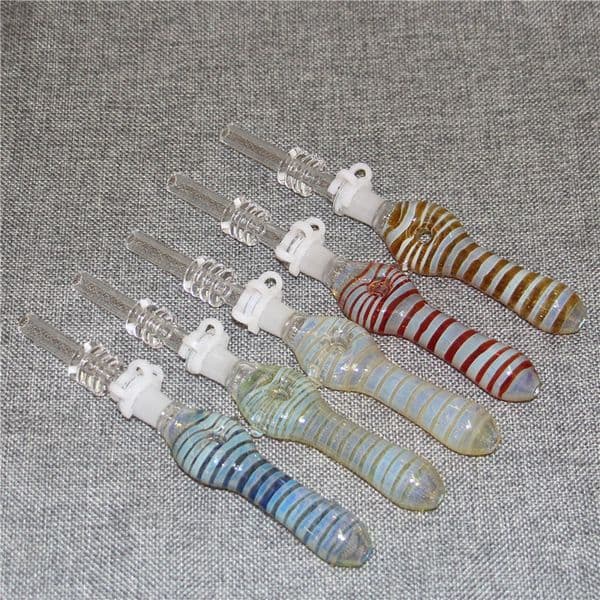 1pc Glass Nectar Concentrate smoke pipe with Quartz Tips Straw Pipes Glass Oil Rigs
