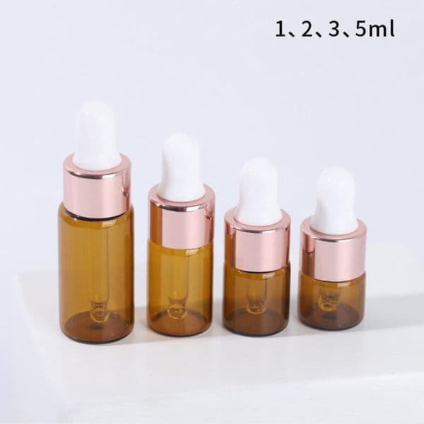 Mini Glass Vials Pipette Cosmetic Bottle 1ML 2ML 3ML 5ML Amber Glass Essential Oils Bottle For Sale