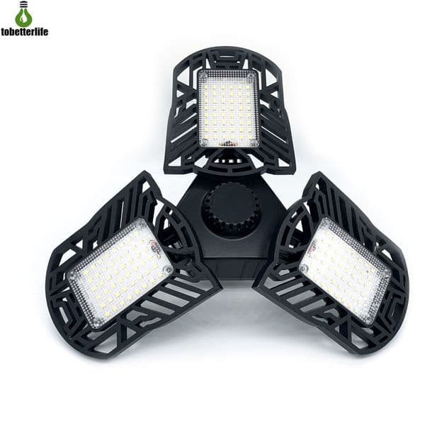 LED Garage Light 60W 100W Deformable Ceiling Light E27 Indoor Radar Sensor with 3 Adjustable Panels for Garage Workshop Warehouse Factory