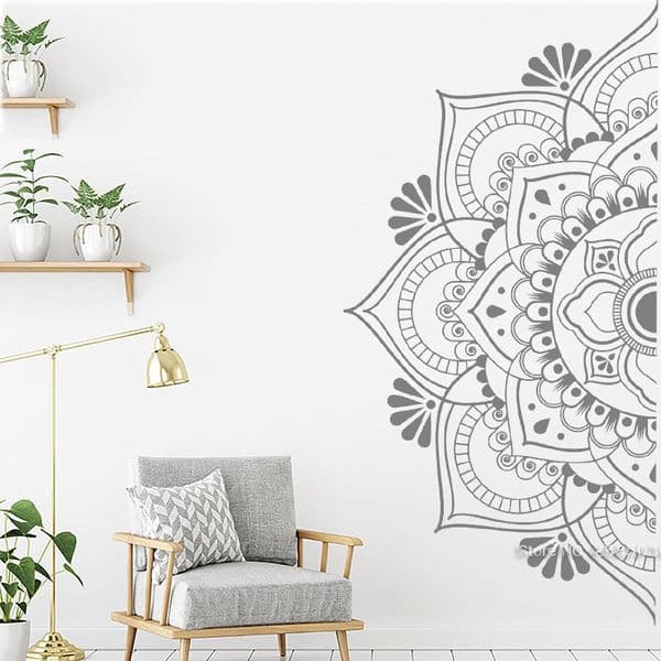 Beautiful Half Mandala Wall Sticker For Bedroom Datura Flowers Murals Self Sticking Wall Decals Home Decor Vinyl Stickers LC1469 201201