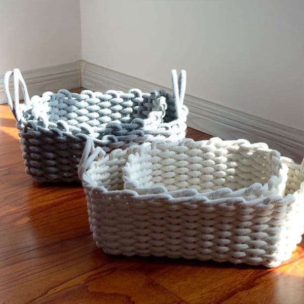 Storage Basket Cotton Crochet Handmade Basket Natural Fabric Baby Toys Child Clothes Desktop Foldable Organizer S79 LJ201204