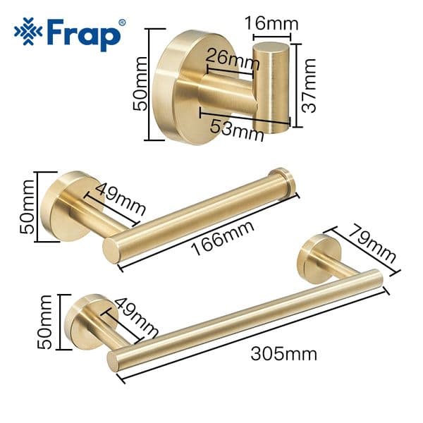 Frap Gold Bathroom Hardware Set Paper Holder Towel Rack Robe Hook Towel Bar Stainless Steel Bathroom Accessories Y38124-1 LJ201204