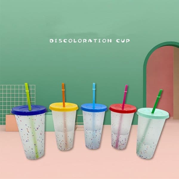 24oz Color Changing Cup Magic Plastic Drinking Tumblers with Lid and Straw Reusable Cold Cup Summer Beer Mugs T500346