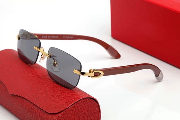 Luxurious Sunglasses Designer Women Mens Eyeglasses Buffalo Horn Rectangle Frameless Black Wrap Sunglass Alloy Wooden Frames Womens Driving Adult Eyeglass 55mm