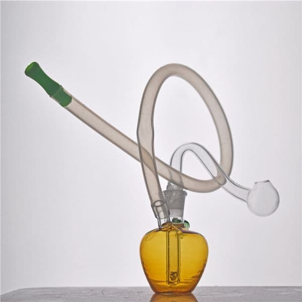 Apple shape Glass Oil Burner Water Bong pyrex glass oil burner pipes small Bubbler Bong MiNi recycler hookah with silicone tube 1pcs
