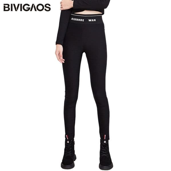 BIVIGAOS Women Autumn New High Waist Letters Black Leggings Skinny Slim Elastic Pencil Pants Sport Sexy Legging Magic Pants 201103