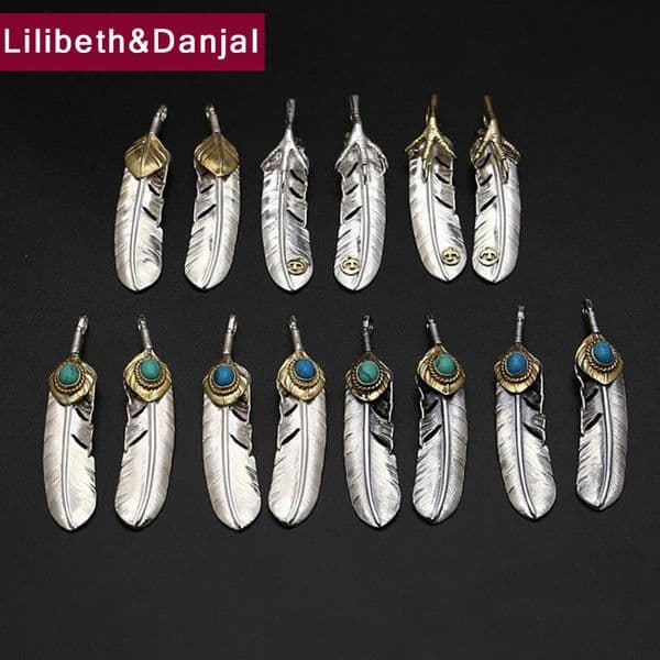 Goro takahashi Pendant 100% Real 925 Sterling Silver Natural Stone Feather Necklace Pendant for Men Women fine jewelry LJ201016
