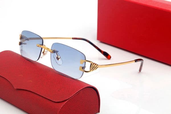 Blue Fashion Designer Sunglasses Women Mens Eyeglasses Gold Silver Alloy Rimless Optical Frames Classic Rectangle Square Luxury Sunglasses for woman Eyewear