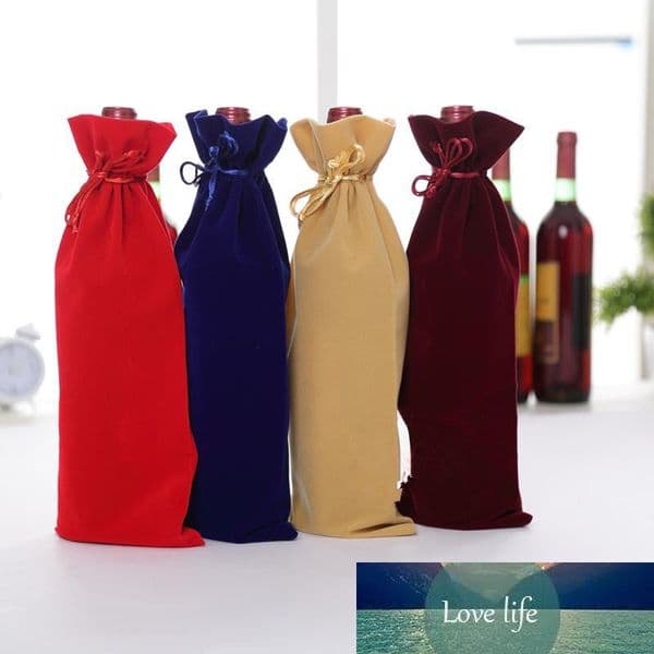 Velvet Drawstring Wine Bags 5pcs 15x35cm Bolsas Flannel Wine Bottle Bags for Wedding Party Christmas Birthday Gift Holder