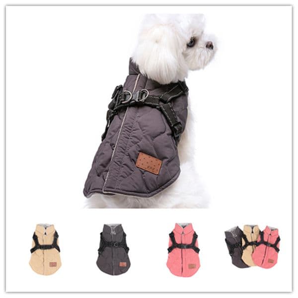 Dog Coat Chest Harness Integrated Cotton Vest Reflective Traction Chest Back Autumn Winter Warm Pet Jacket LJ201130